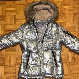 Aluminum colored puffer coat